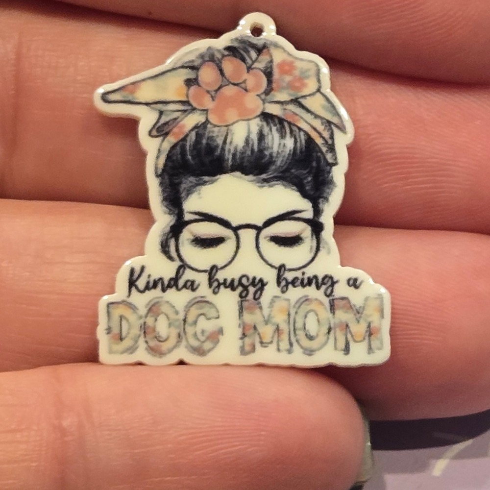 Dog Mom Acrylic Charm Messy Bun Glasses Floral Paw Print Jewelry Making lot of 7